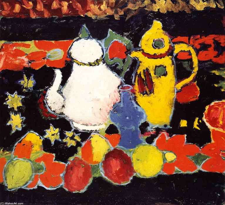 Order Oil Painting Replica Still LIfe with Yellow Coffee Pot and White Tea Pot, 1908 by Alexej Georgewitsch Von Jawlensky (1864-1941, Russia) | ArtsDot.com