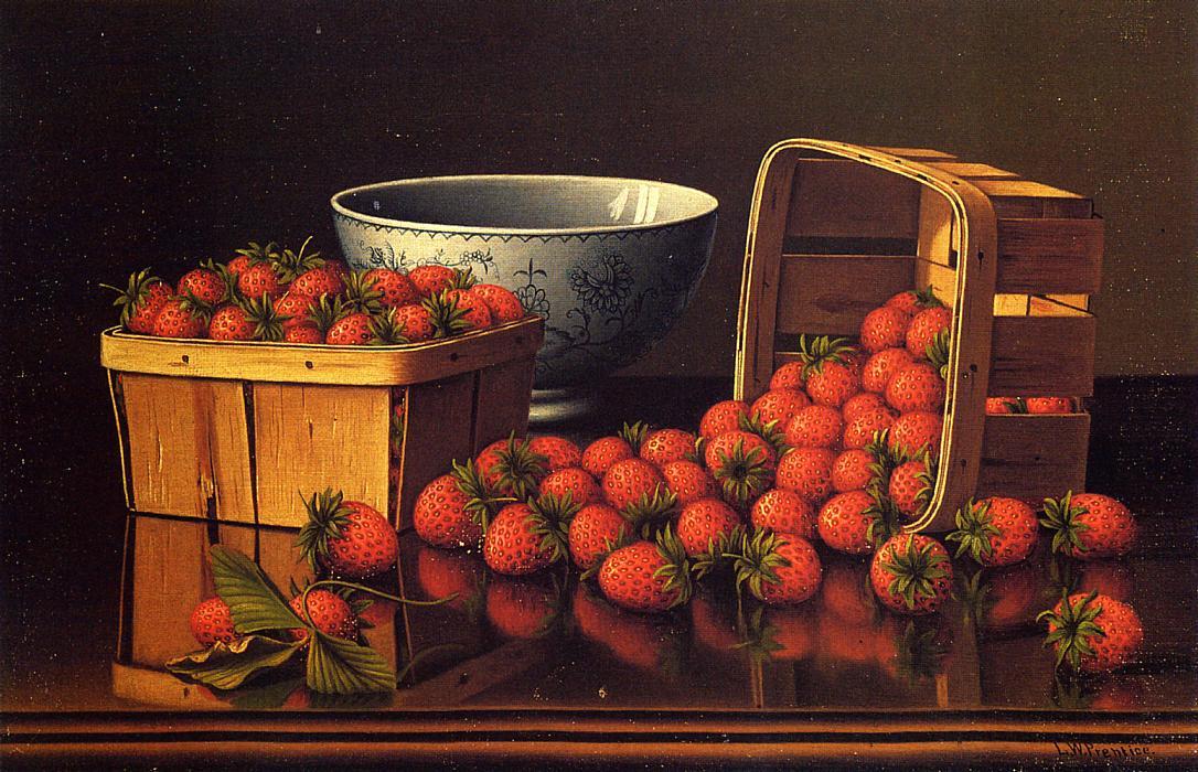 Buy Museum Art Reproductions Strawberries with Porcelain Bowl by Levi Wells Prentice (1851-1935, United States) | ArtsDot.com