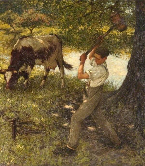 Order Art Reproductions Stumping the Cow by Henry Herbert La Thangue (1859-1929, United Kingdom) | ArtsDot.com