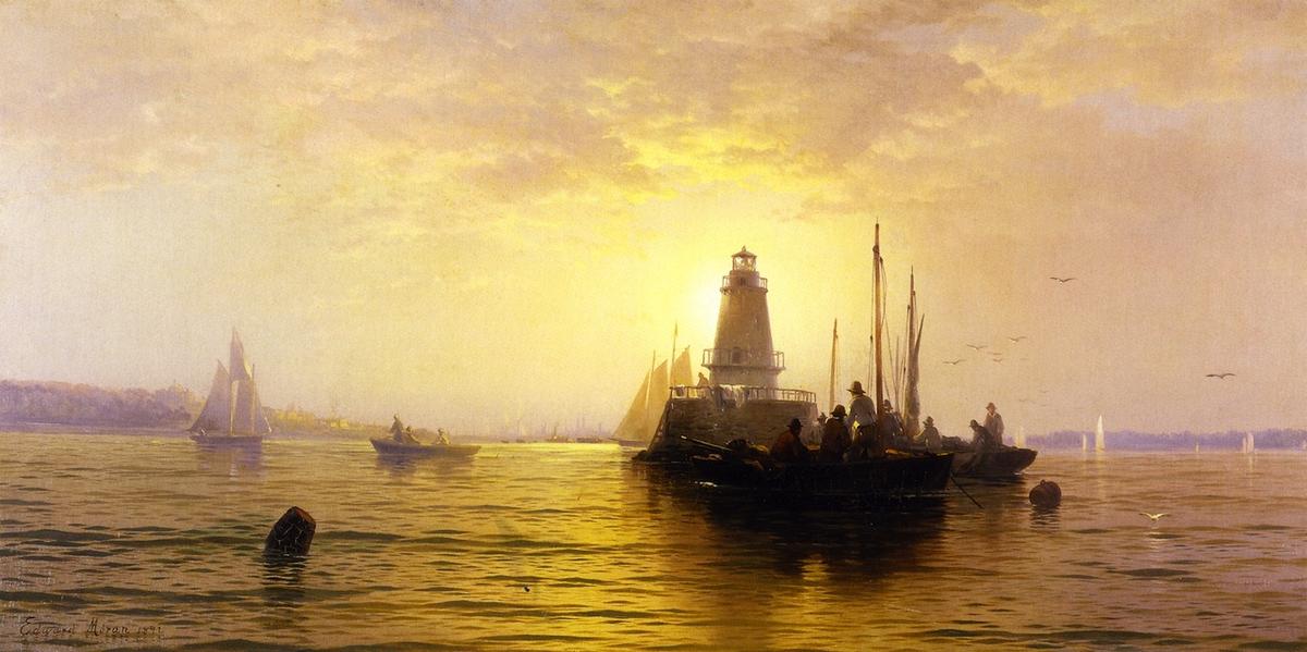 Order Oil Painting Replica Sunset, New York Bay, 1872 by Edward Moran (1829-1901, United Kingdom) | ArtsDot.com
