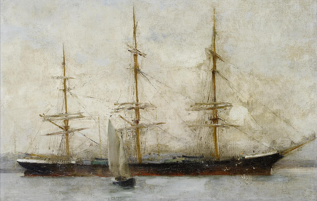 Order Art Reproductions A three-masted ship at anchor by Henry Scott Tuke (1858-1929, United Kingdom) | ArtsDot.com