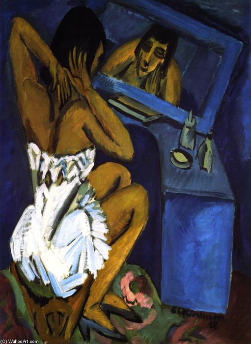 Ordinare Riproduzioni Di Belle Arti Toilette, Frau vor Spiegel, 1913 di Ernst Ludwig Kirchner (1880-1938, Germany) | ArtsDot.com