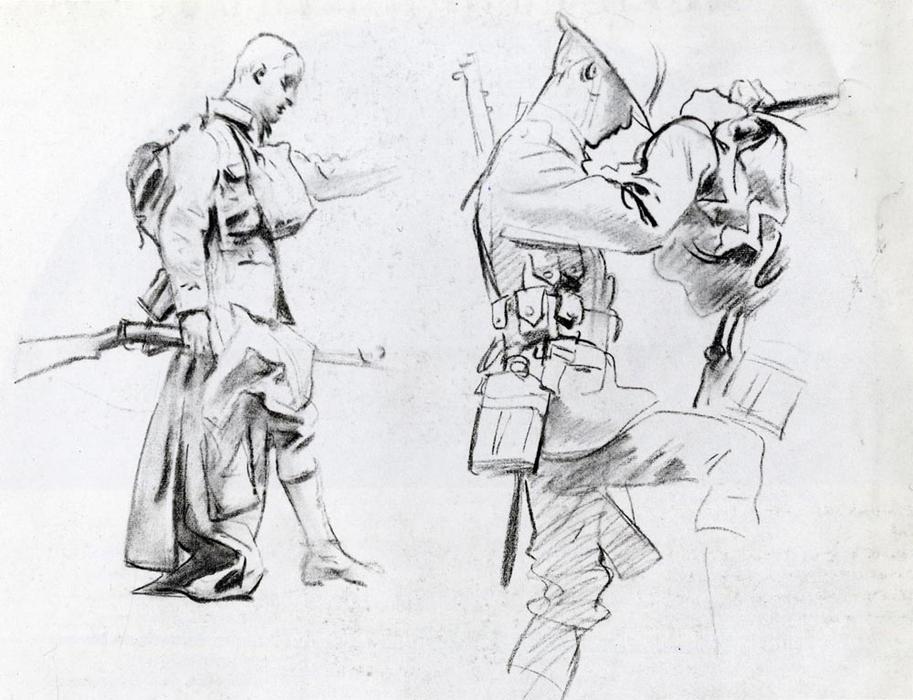 順序 「アート再現 ガス供給の兵士のための2つの研究, 1918 バイ John Singer Sargent (1856-1925, Italy) | ArtsDot.com