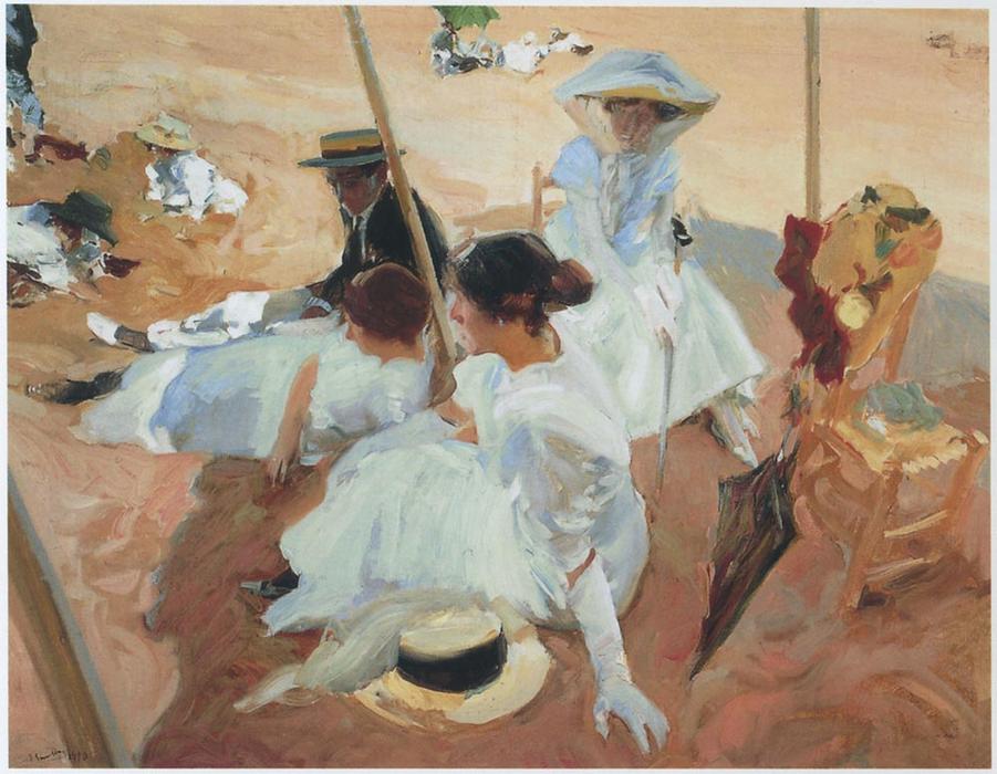 Order Paintings Reproductions Under the awning at Zarauz beach, 1910 by Joaquin Sorolla Y Bastida (1863-1923, Spain) | ArtsDot.com