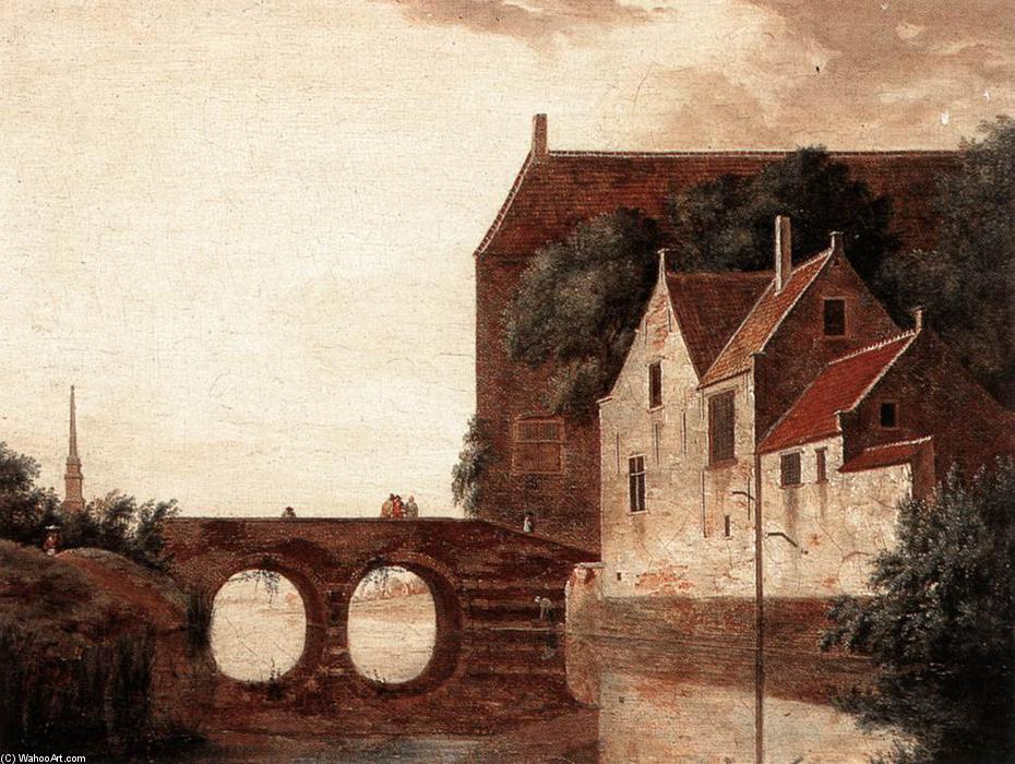 Order Paintings Reproductions View of a Bridge by Jan Van Der Heyden (1637-1712, Netherlands) | ArtsDot.com