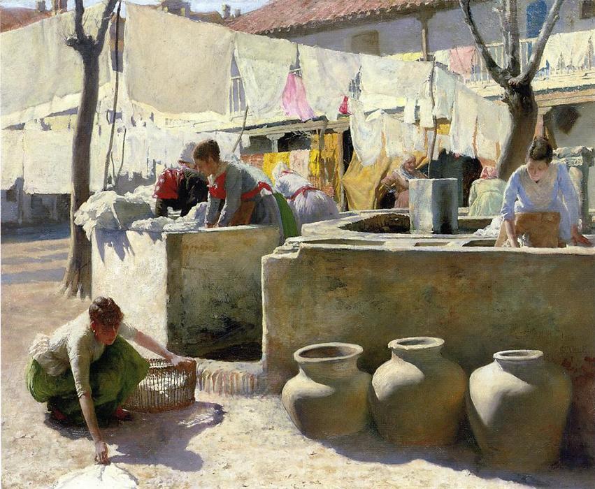 Order Paintings Reproductions Washerwomen, Seville, 1885 by Charles Frederic Ulrich (1858-1908, United States) | ArtsDot.com