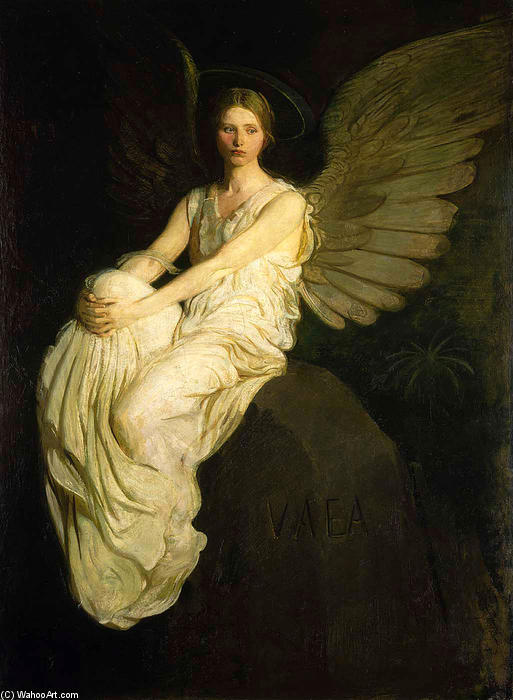 Order Oil Painting Replica Winged Figure Seated Upon a Rock, 1903 by Abbott Handerson Thayer (1849-1921, United States) | ArtsDot.com