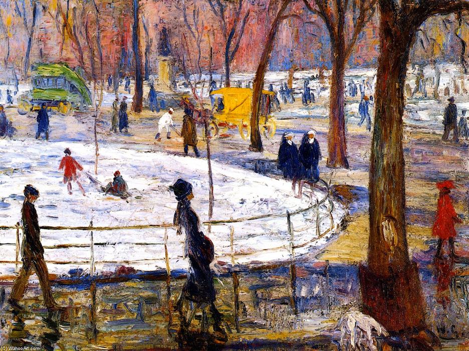 Order Oil Painting Replica Winter, Washington Square Park, 1912 by William James Glackens (1870-1938, United States) | ArtsDot.com