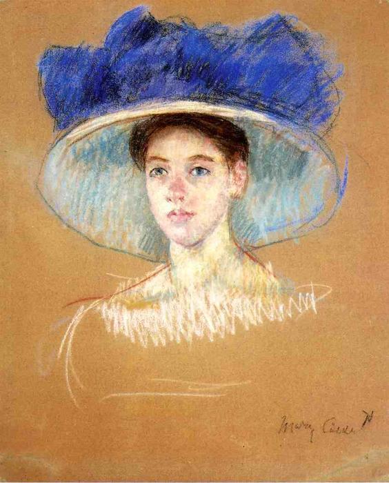 Buy Museum Art Reproductions Woman`s Head with Large Hat, 1909 by Mary Stevenson Cassatt (1843-1926, United States) | ArtsDot.com