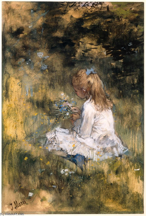 Buy Museum Art Reproductions Young Girl (Artist`s Daughter) picking Flowers in the Grass, 1899 by Jacob Henricus Maris (1837-1899, Netherlands) | ArtsDot.com