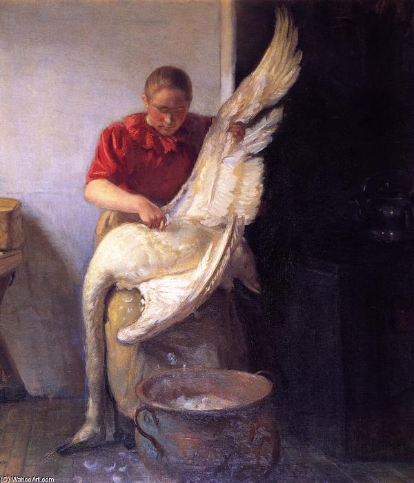 Order Oil Painting Replica Young Girl Plucking a Swan, 1900 by Anna Kirstine Ancher (1859-1935, Denmark) | ArtsDot.com