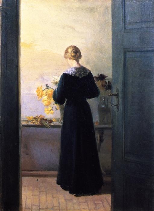 Order Oil Painting Replica Young Woman Arranging Flowers, 1885 by Anna Kirstine Ancher (1859-1935, Denmark) | ArtsDot.com
