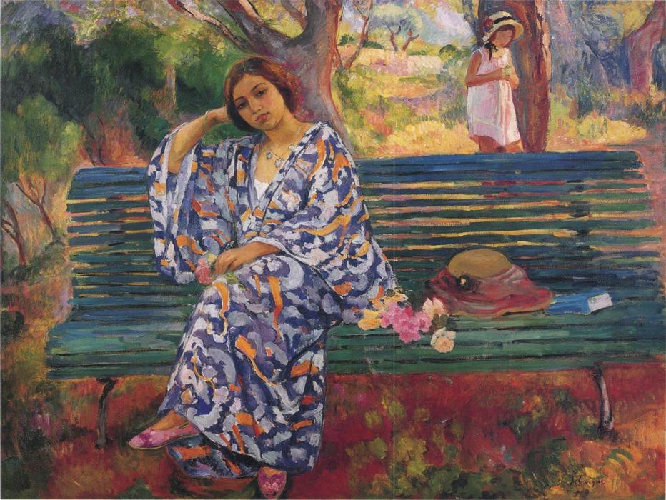 Order Art Reproductions Young woman seated on a bench by Henri Lebasque (1865-1937, France) | ArtsDot.com