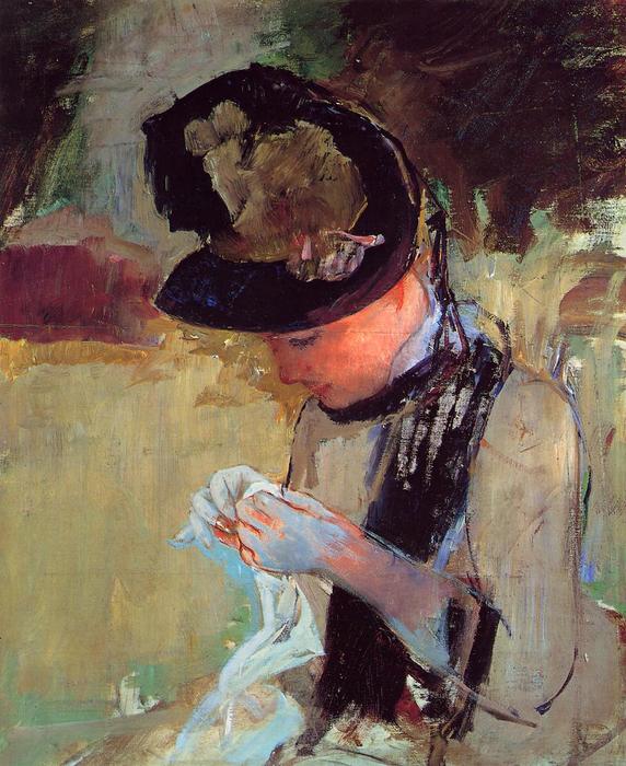 Order Oil Painting Replica Young Woman Sewing in the Garden, 1886 by Mary Stevenson Cassatt (1843-1926, United States) | ArtsDot.com