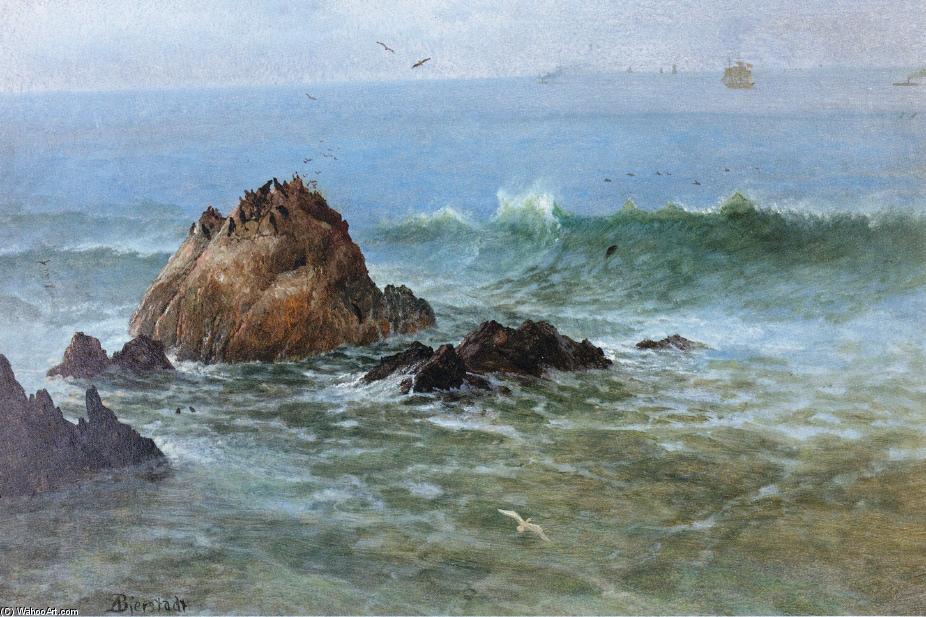 Order Art Reproductions Seal Rocks on Pacific Coast, California by Albert Bierstadt (1830-1902, Germany) | ArtsDot.com