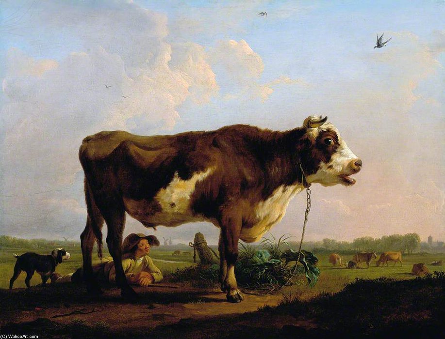 Buy Museum Art Reproductions A Bull by Balthasar Paul Ommeganck (1755-1826, Belgium) | ArtsDot.com