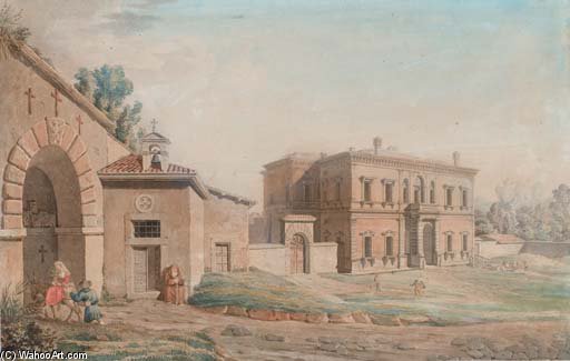 Order Oil Painting Replica Entry Of A Monastery, A Roman Palace In The Background by Bartolomeo Pinelli (1781-1835, Italy) | ArtsDot.com