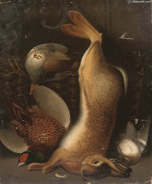 Order Artwork Replica A Hare, Cock Pheasant And Woodcock, With A Partridge In A Basket by Benjamin Blake (1757-1830, United Kingdom) | ArtsDot.com