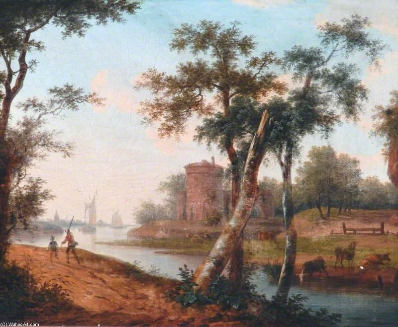 Buy Museum Art Reproductions Landscape With River, Ships In The Distance by Frans Swagers (1756-1836, Netherlands) | ArtsDot.com