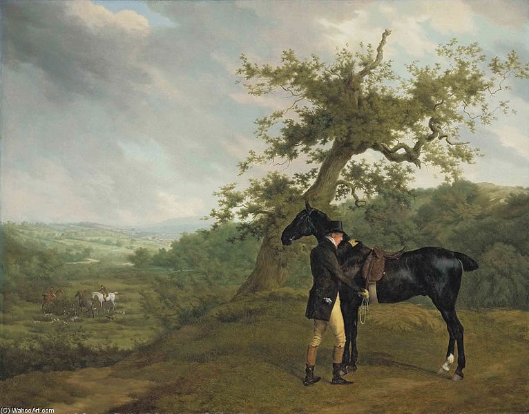 Order Art Reproductions George Irving With His Black Hunter Beneath A Blasted Oak, Hounds Being Put Into A Covert Beyond by Jacques Laurent Agasse (1767-1849, Switzerland) | ArtsDot.com