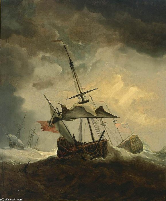 Order Paintings Reproductions Small English Ship Dismasted In A Gale by Willem Van De Velde The Younger | ArtsDot.com