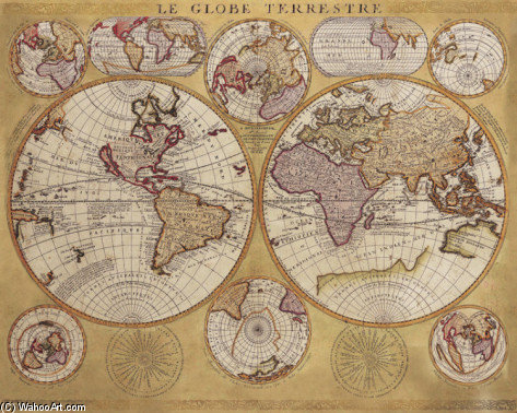 Buy Museum Art Reproductions Antique Map, Globe Terrestre by Vincenzo Maria Coronelli (1650-1718, Italy) | ArtsDot.com