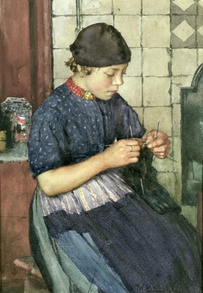 Order Oil Painting Replica Girl Knitting by Walter Langley (1852-1922, United Kingdom) | ArtsDot.com