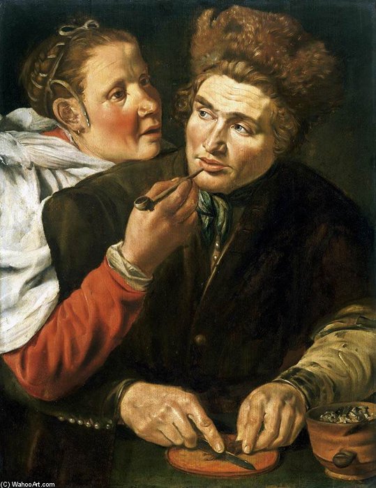 Order Artwork Replica A Man Cutting Tobacco by Werner Jacobsz Van Den Valckert (1580-1627, Netherlands) | ArtsDot.com