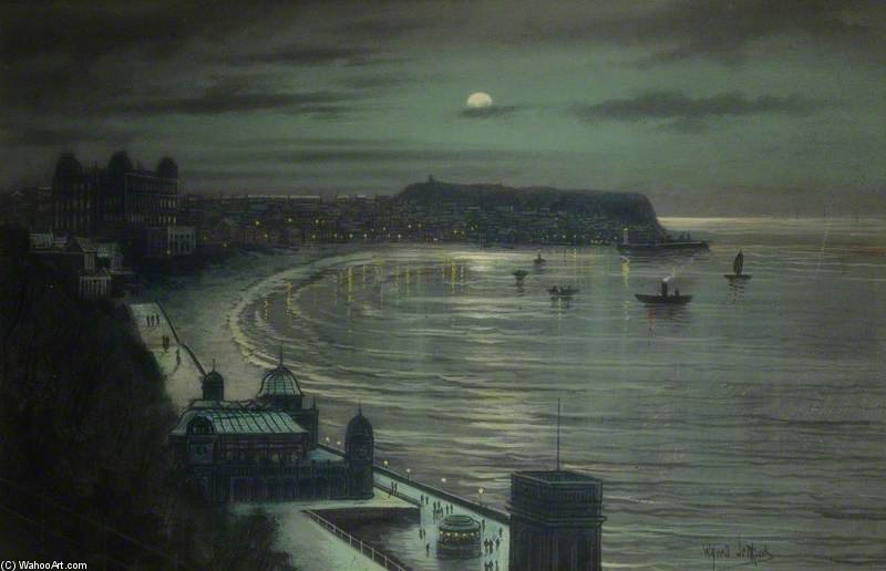 Order Oil Painting Replica Moonlight Coastal Scene by Wilfred Jenkins (1857-1936) | ArtsDot.com