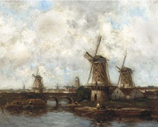 Buy Museum Art Reproductions Windmills Near Dordrecht by Willem Cornelis Rip (1856-1922, Netherlands) | ArtsDot.com