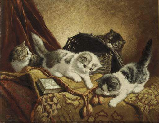 Order Oil Painting Replica The Cat Family by Wilhelmus Hendrikus Petrus Johannes Zwart (1862-1931, Netherlands) | ArtsDot.com