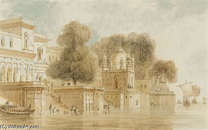 Order Oil Painting Replica Ghats At Bithur by Thomas And William Daniell (1769-1837, United Kingdom) | ArtsDot.com