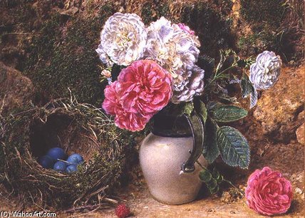 Buy Museum Art Reproductions Roses And Bird`s Nest by William Henry Hunt (1827-1910, United Kingdom) | ArtsDot.com