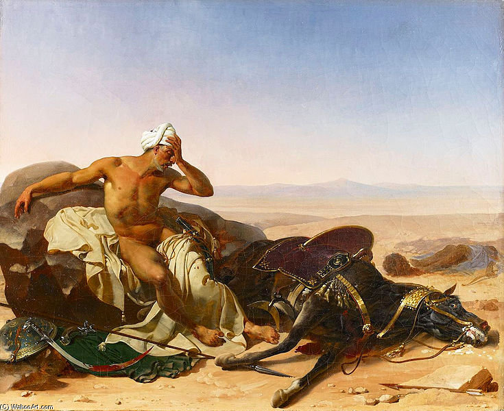 Order Oil Painting Replica L`arabe Pleurant Son Coursier by Jean Baptiste Mauzaisse (1784-1844, France) | ArtsDot.com