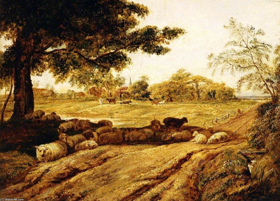 Order Oil Painting Replica Rustic Landscape With Sheep by John Linnell (1959-1882, United Kingdom) | ArtsDot.com