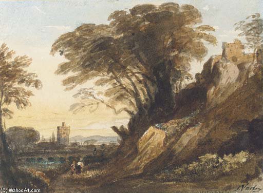 Order Artwork Replica A Landscape With A River And A Castle On A Cliff by John Varley I (The Older) (1778-1842, United Kingdom) | ArtsDot.com