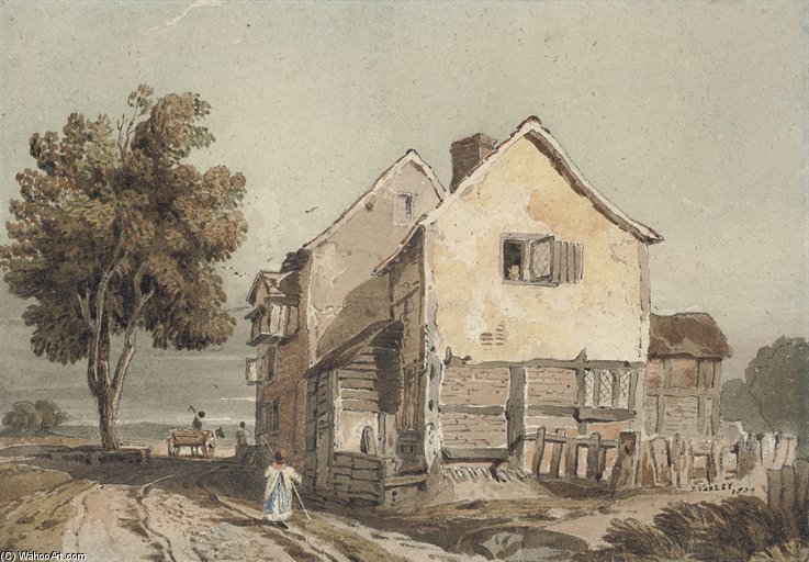 Buy Museum Art Reproductions View Of A Cottage, Possibly Chiswick by John Varley I (The Older) (1778-1842, United Kingdom) | ArtsDot.com