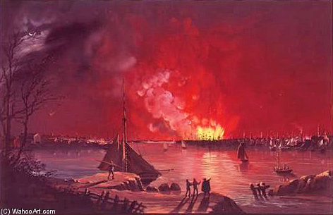 Order Oil Painting Replica Great Fire Of New York by Nicolino Calyo (1799-1884, Italy) | ArtsDot.com