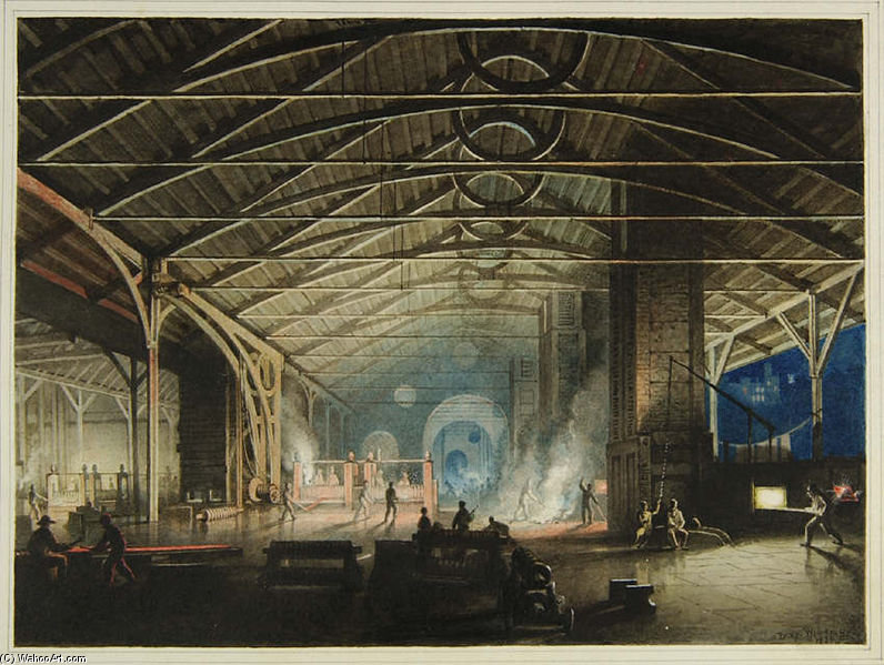 Order Oil Painting Replica Cyfarthfa Ironworks Interior At Night by Penry Williams (1798-1885, United Kingdom) | ArtsDot.com