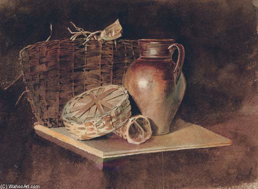 Buy Museum Art Reproductions Still-life With A Jug And Wicker Baskets by Peter De Wint (1784-1849, United Kingdom) | ArtsDot.com