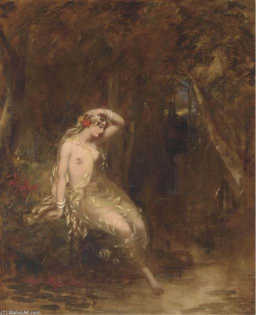 Order Oil Painting Replica A Nymph At The Waters Edge by Alfred Joseph Woolmer (1805-1892, United Kingdom) | ArtsDot.com