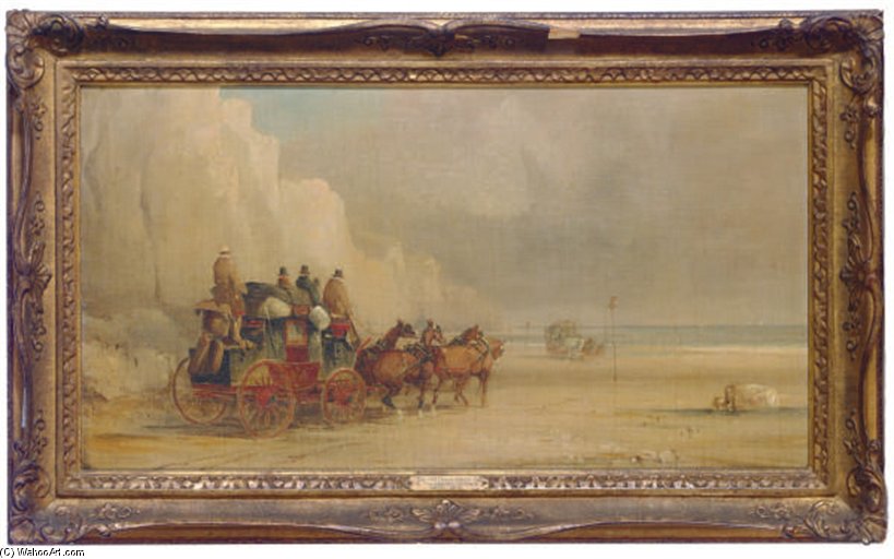Order Oil Painting Replica London-dover Mail Coach Ferrying A River; And A Companion Painting by Charles Cooper Henderson (1803-1877, United Kingdom) | ArtsDot.com