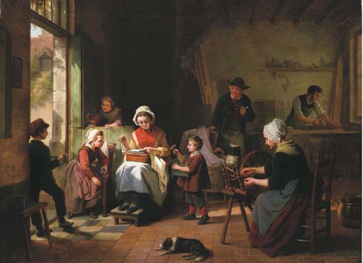 Buy Museum Art Reproductions A Family At Work by Basile De Loose (1809-1885, Belgium) | ArtsDot.com