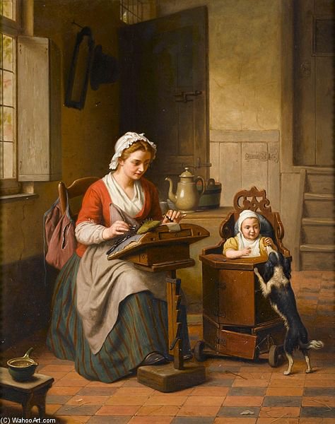 Order Oil Painting Replica The Lacemaker by Basile De Loose (1809-1885, Belgium) | ArtsDot.com