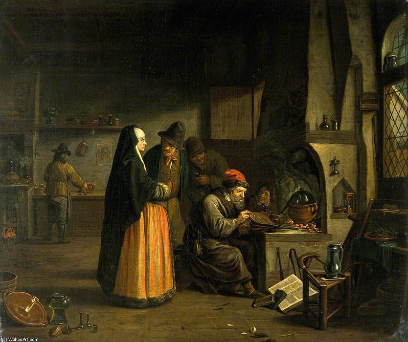Order Paintings Reproductions A Lady Visiting An Alchemist In His Laboratory by Jan Josef Horemans The Elder (1682-1759, Belgium) | ArtsDot.com