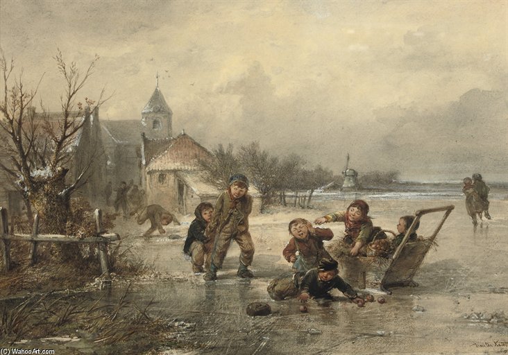 Order Art Reproductions Children Playing On The Ice by Johan Mari Henri Ten Kate (1859-1896, Netherlands) | ArtsDot.com