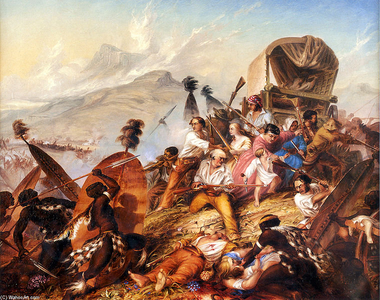 Order Art Reproductions Depiction Of A Zulu Attack On A Boer Camp by Thomas Baines (1820-1875, United Kingdom) | ArtsDot.com