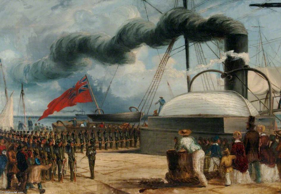 Order Art Reproductions The Battalion Embarks At Dover On Hm Steamship `magaera` by Thomas Baines (1820-1875, United Kingdom) | ArtsDot.com