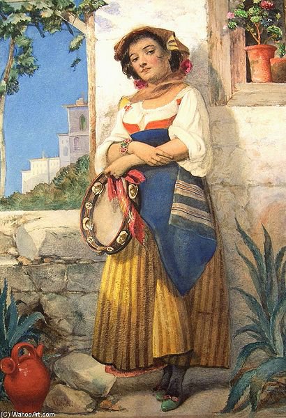 Order Paintings Reproductions Tamburine Girl by William Knight Keeling (1807-1886, United Kingdom) | ArtsDot.com