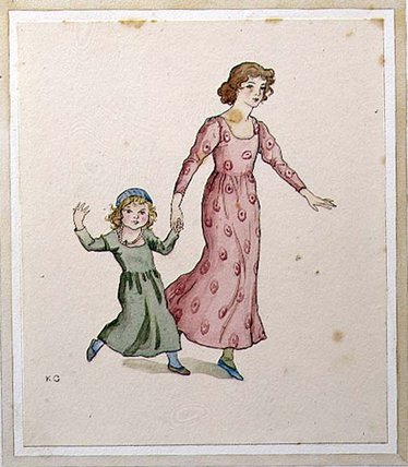 Order Paintings Reproductions Two Little Girls In Party Dresses by Kate Greenaway (1846-1901, United Kingdom) | ArtsDot.com